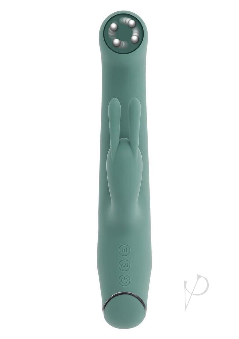 Satin Swirl Rechargeable Silicone Rabbit Vibrator with Clitoral Stimulator - Green