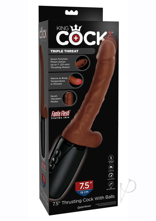 King Cock Plus Rechargeable Thrusting Dildo with Balls 7.5in - Deep Tone