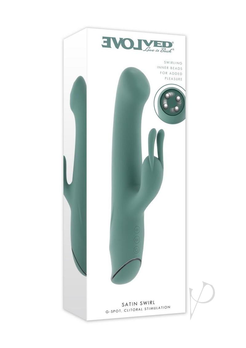 Satin Swirl Rechargeable Silicone Rabbit Vibrator with Clitoral Stimulator - Green