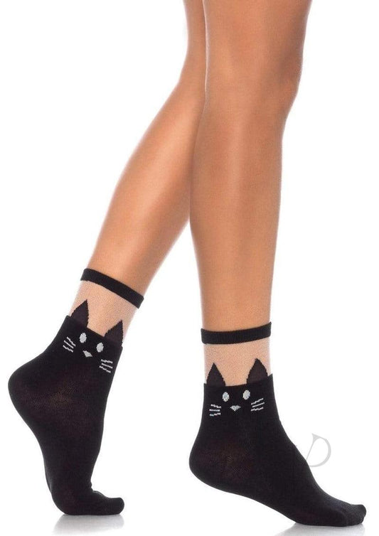 Leg Avenue Black Cat Opaque Anklet with Sheer Top