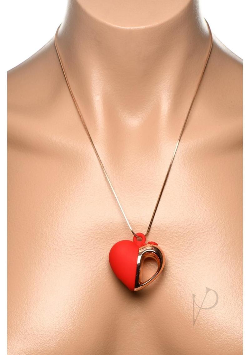 Charmed 10X Vibrating Silicone Heart Necklace Rechargeable Stimulator - Red/Rose Gold