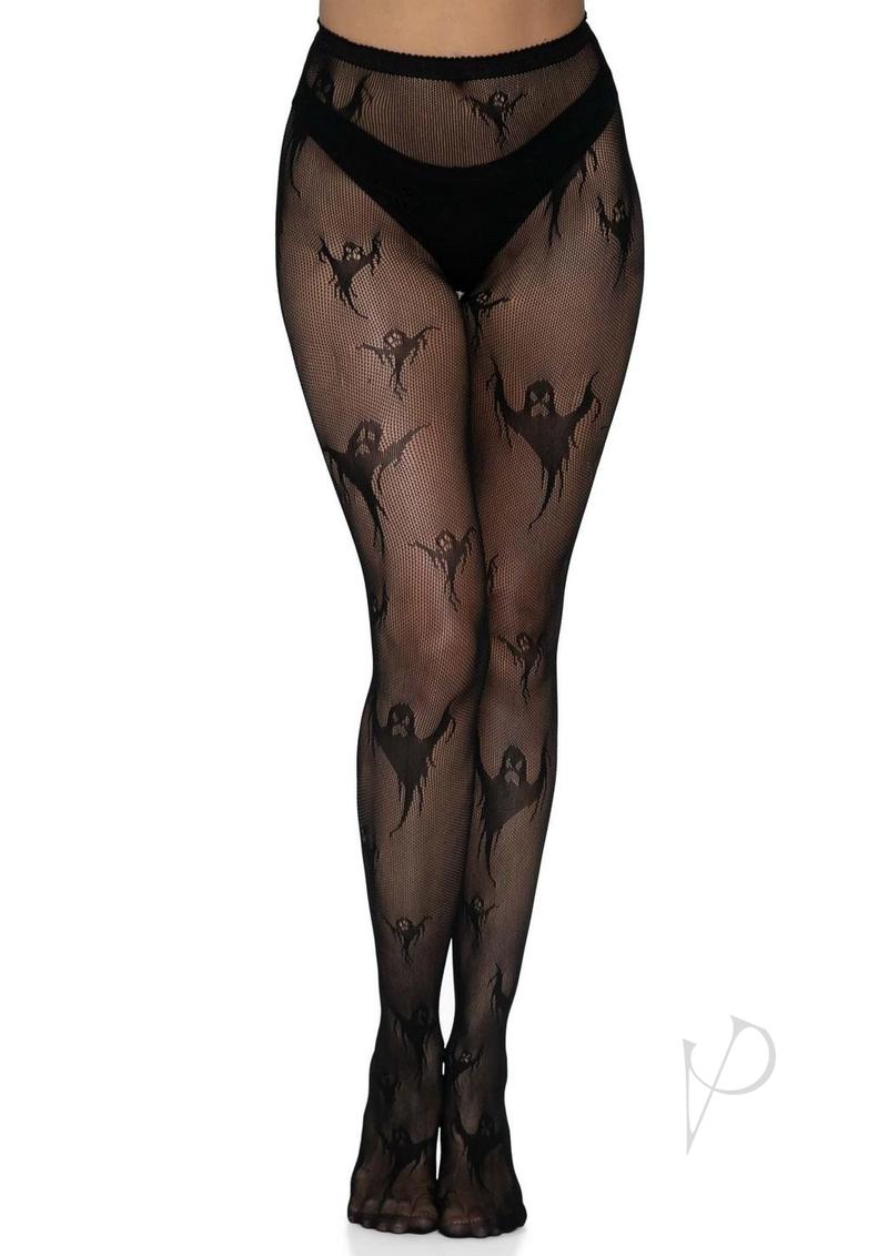 Leg Avenue Spooky Ghost Fishnet Tights Black O/S