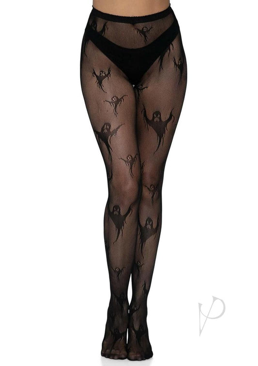 Leg Avenue Spooky Ghost Fishnet Tights Black O/S