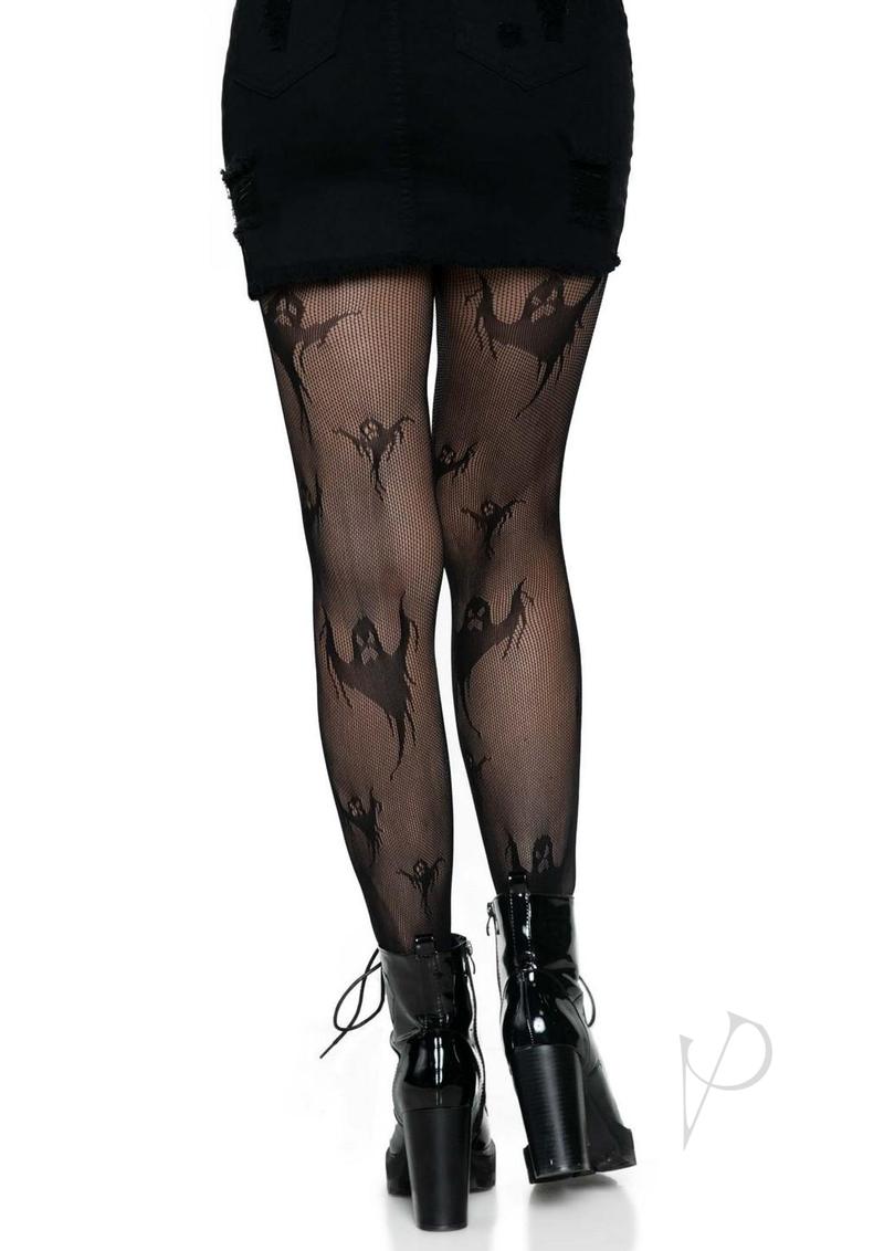 Leg Avenue Spooky Ghost Fishnet Tights Black O/S