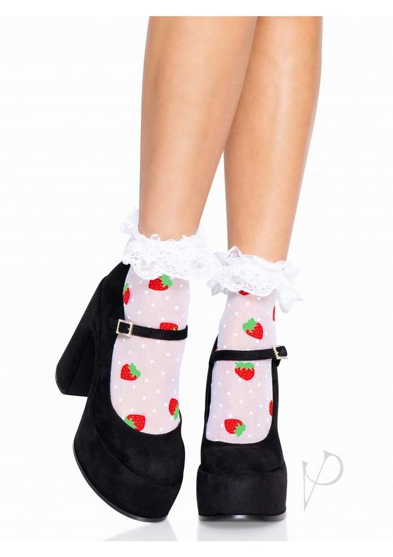 Leg Avenue Strawberry Polka Dot Ruffle Top Anklets - O/S