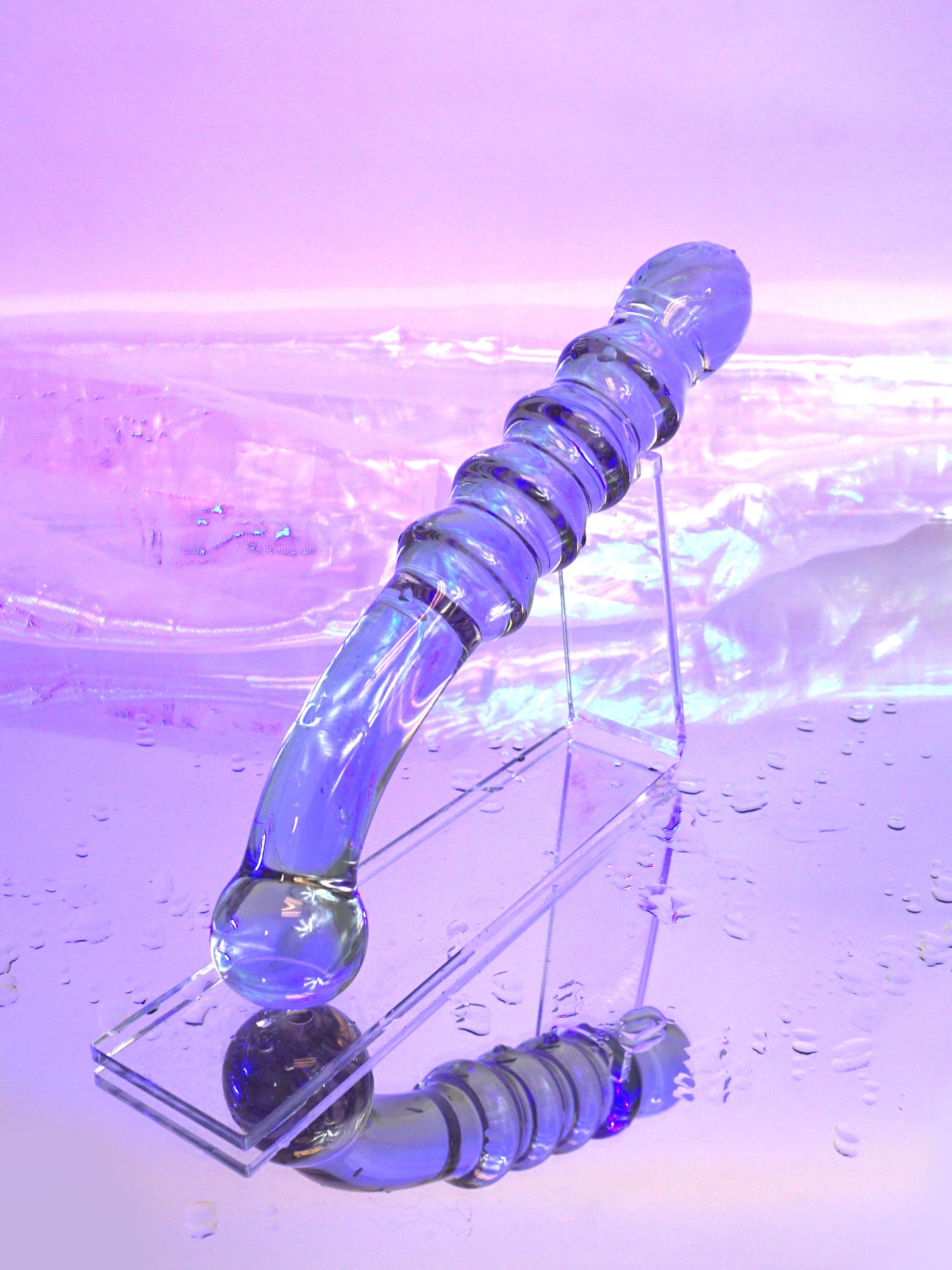 Glas Purple Rain Ribbed Dildo